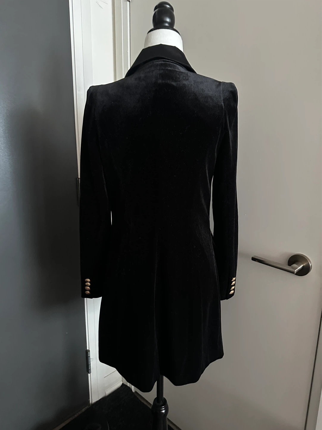 KEINMAY Black Velvet Double-Breasted Blazer Dress M - photo 2