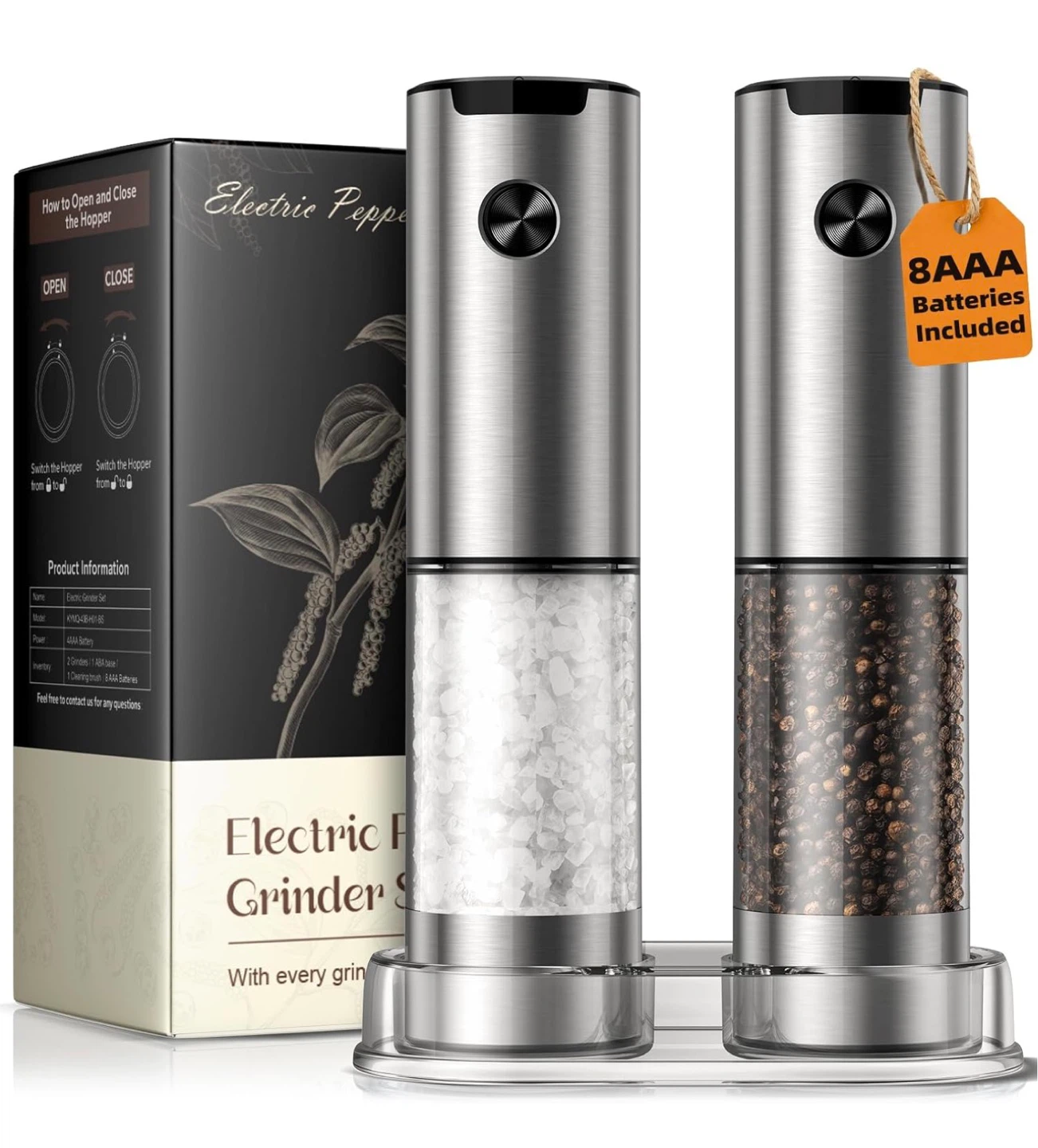 Electric Pepper Grinder Set - Stainless Steel