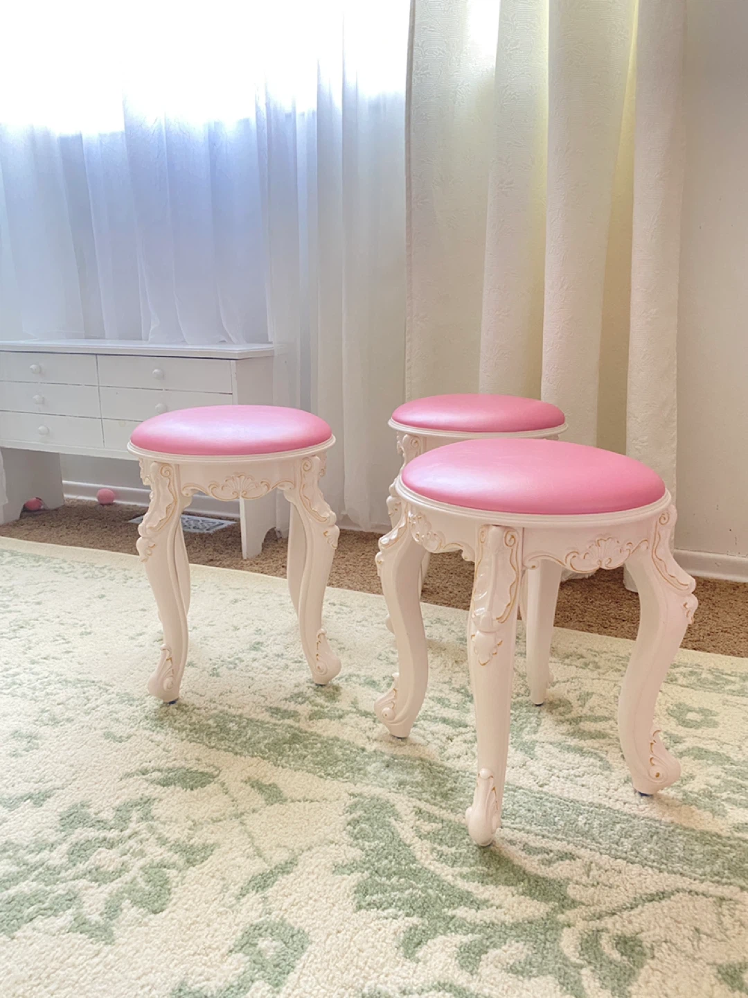 Pink Victorian vanity stools