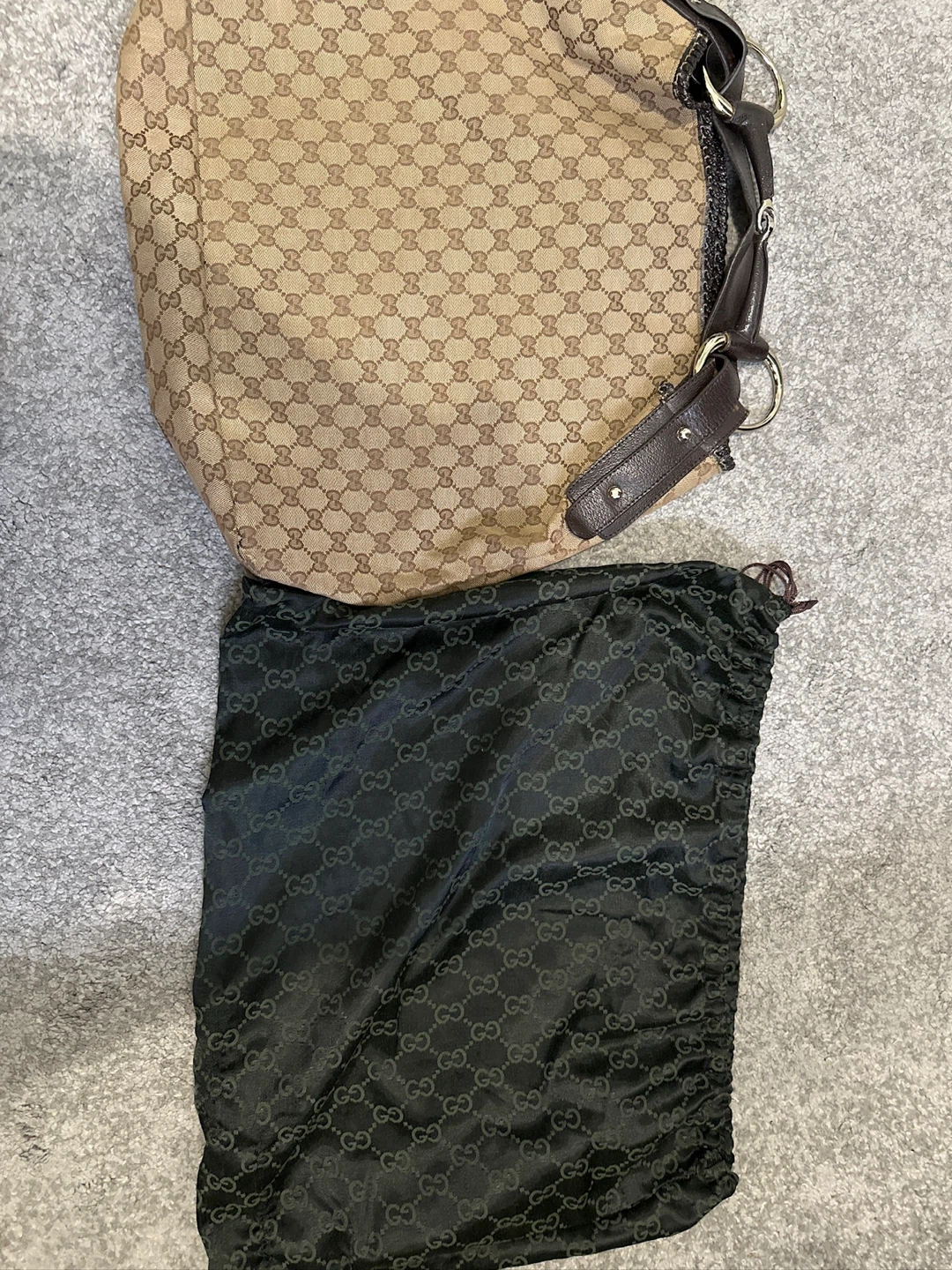 Gucci Monogram Canvas Shoulder Hobo Bag
