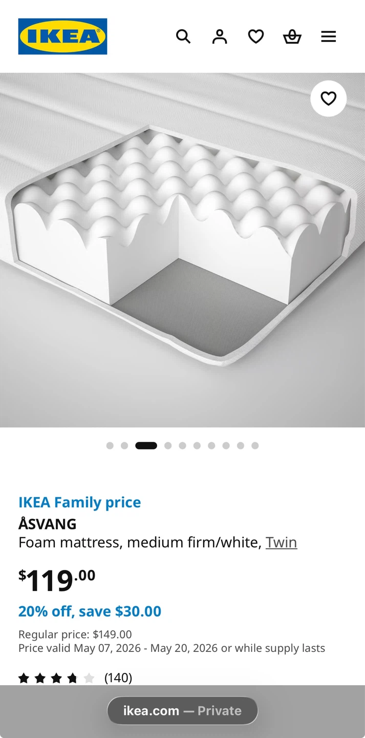 IKEA ÅSVANG Foam Mattress - Twin, Medium Firm/White - photo 2