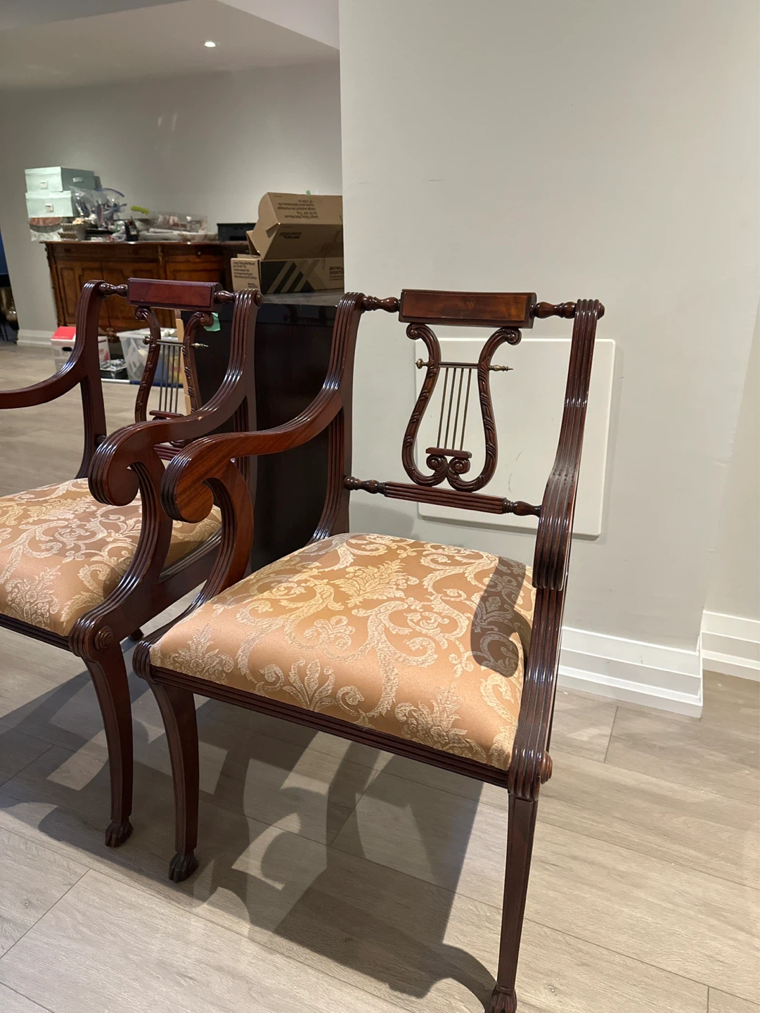 Set of 2 Vintage Mahogany Lyre Back Chairs
