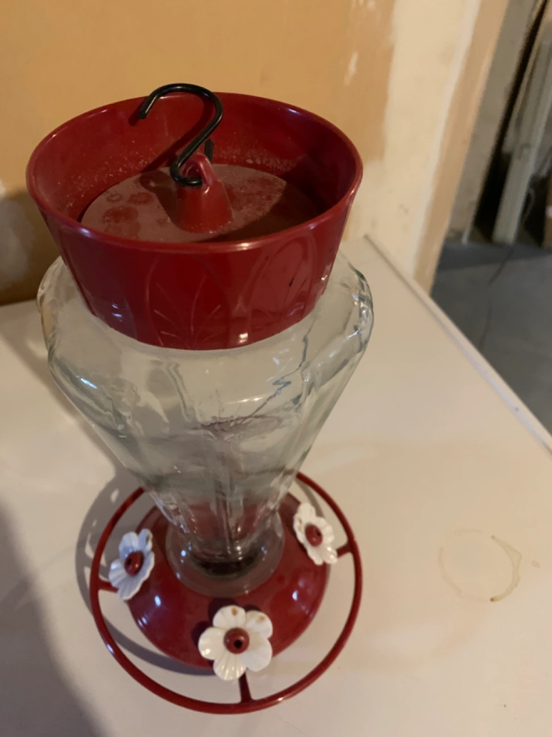 Red Glass Hummingbird Feeder