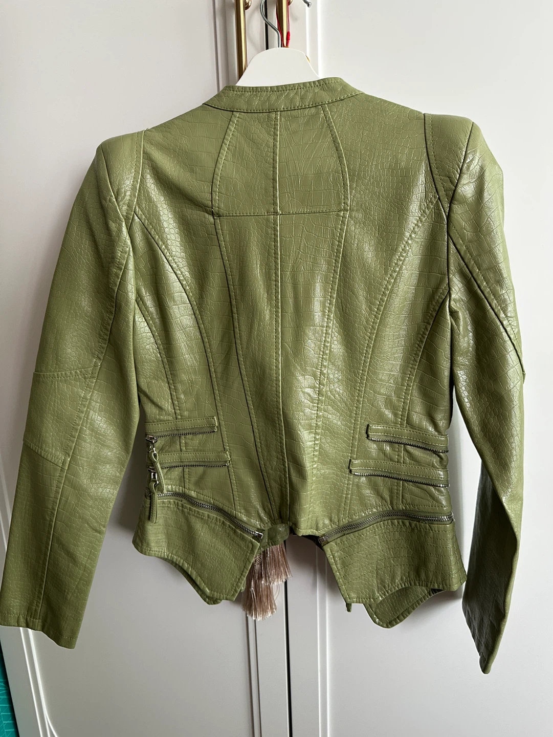 Lime Green Faux Leather Croc Moto Jacket S - photo 2