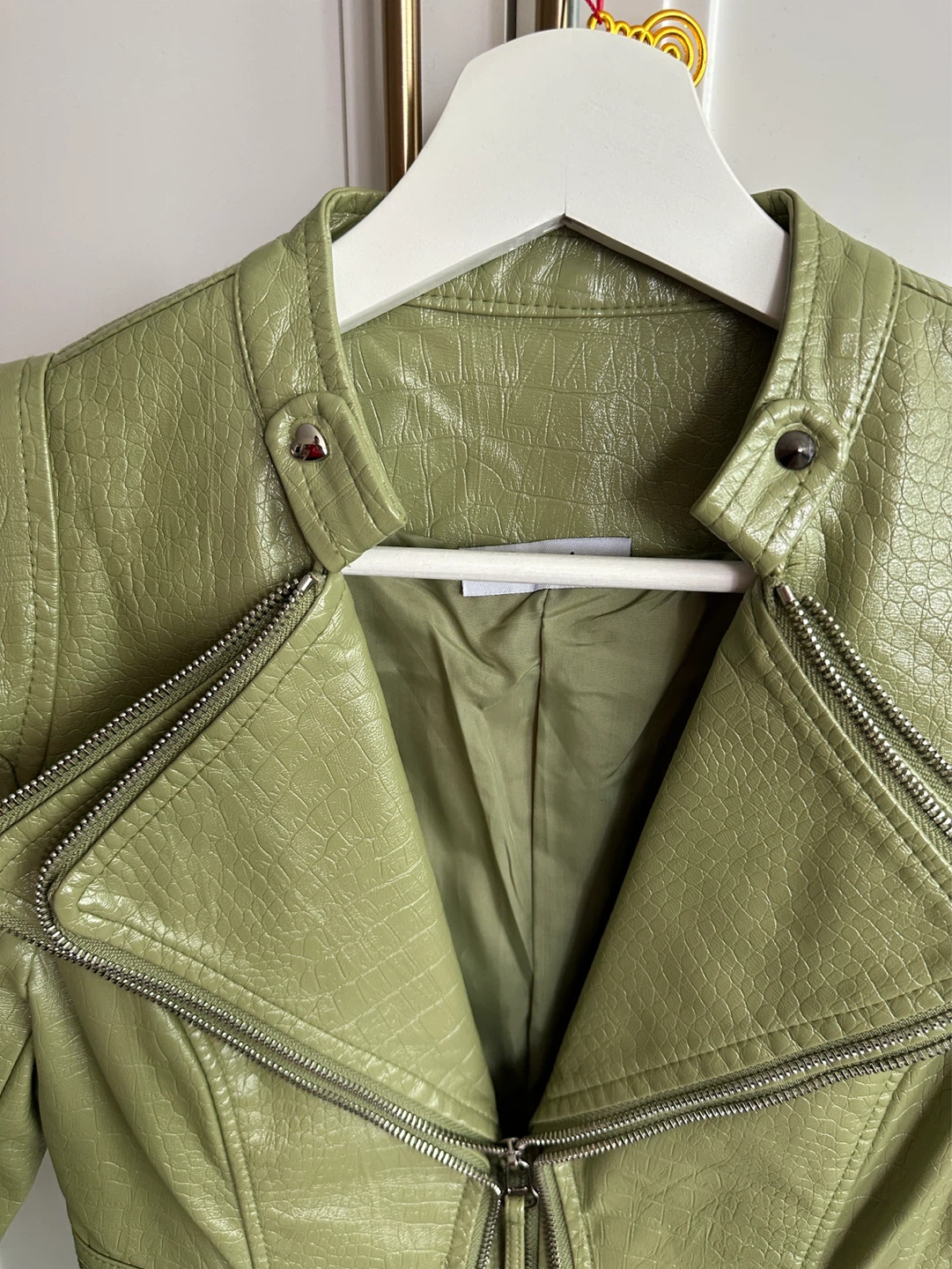 Lime Green Faux Leather Croc Moto Jacket S - photo 3