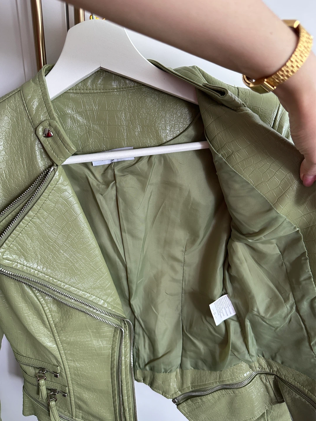 Lime Green Faux Leather Croc Moto Jacket S - photo 4