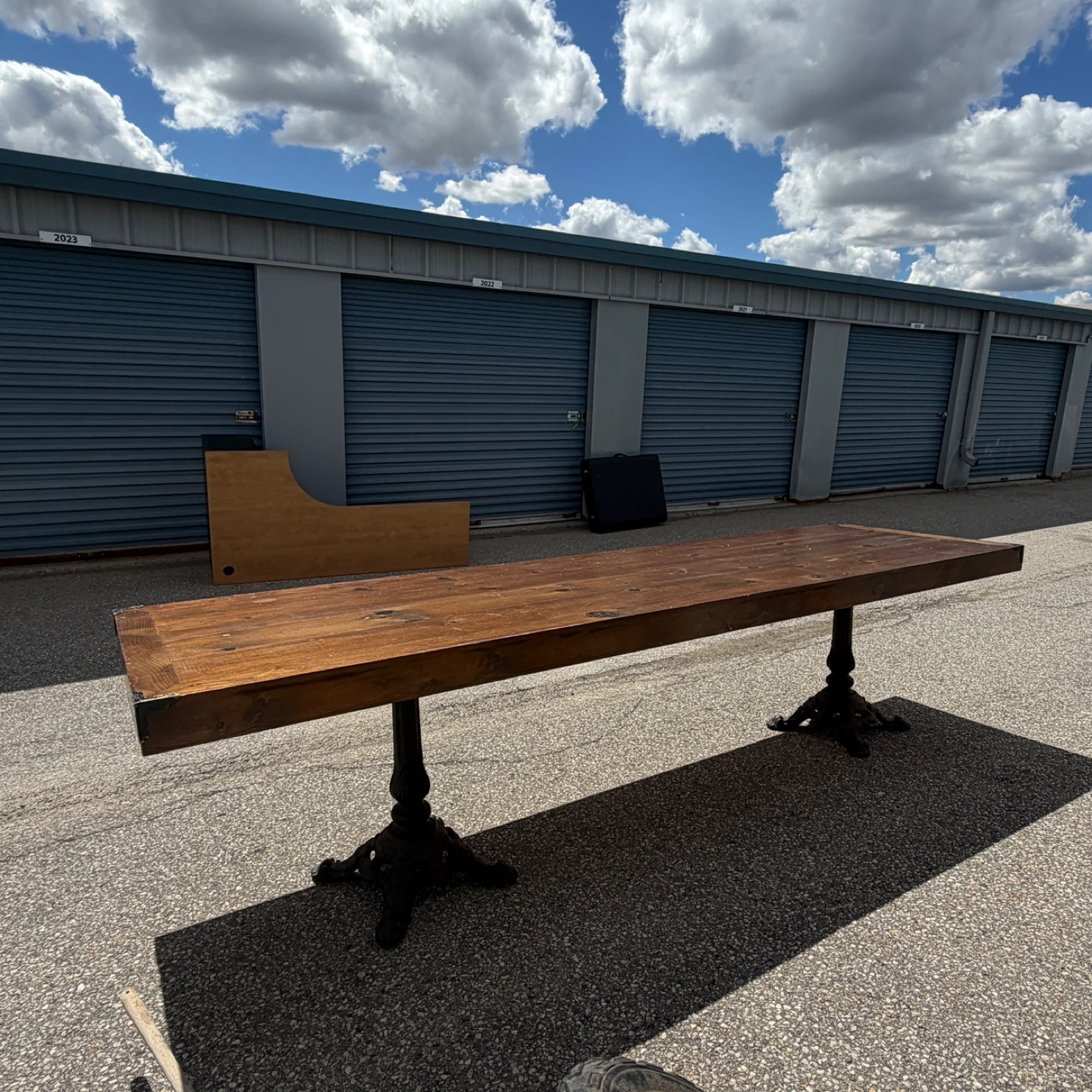 Large Wooden Dining Table with Cast Iron Legs