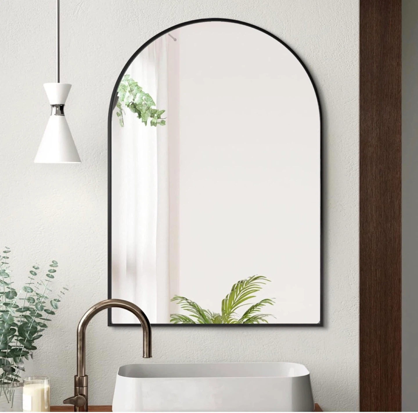 Arched Wall Mirror - Black Metal Frame