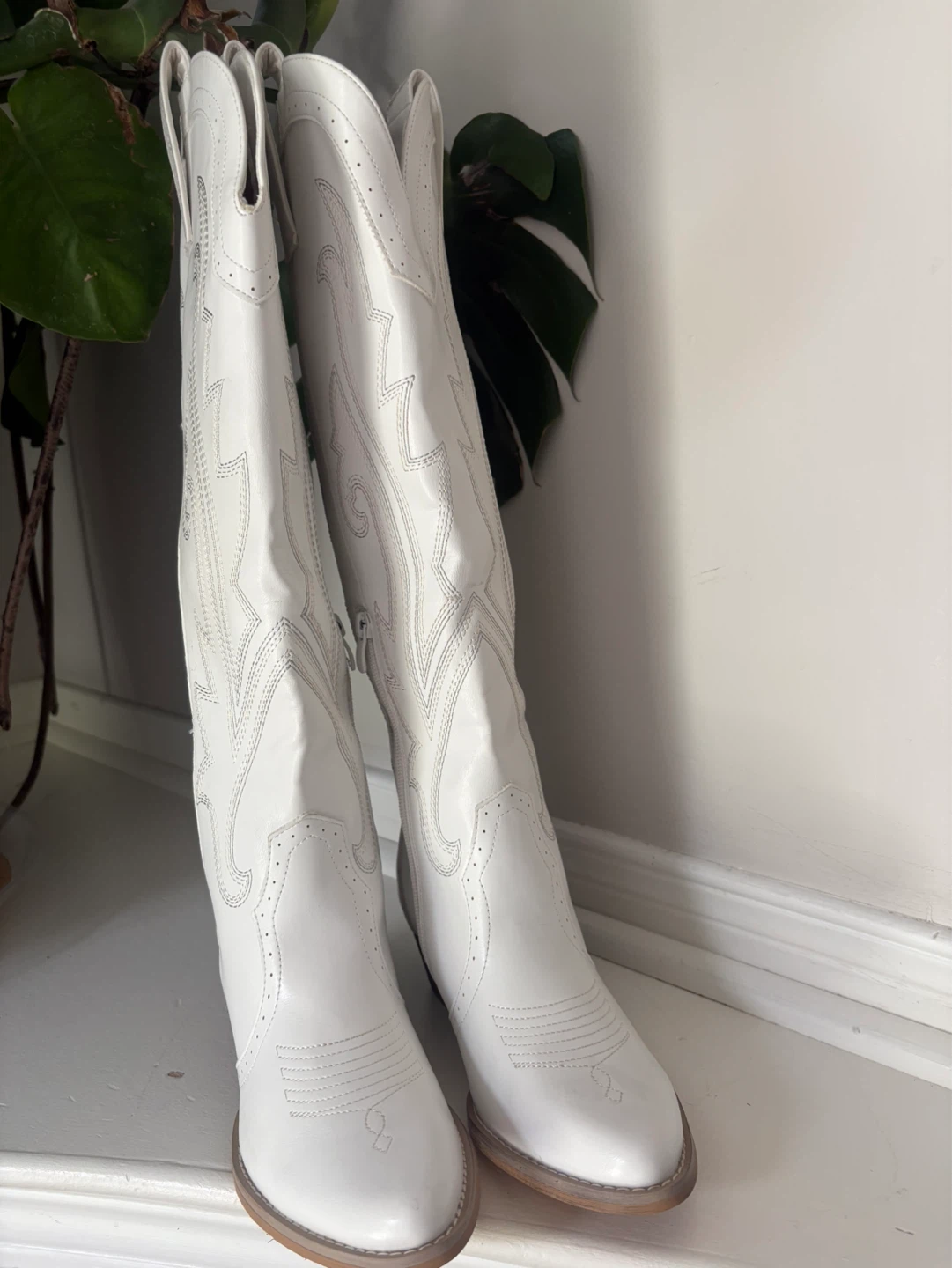 White Knee-High Cowboy Boots - Ladies Size 7 - photo 4