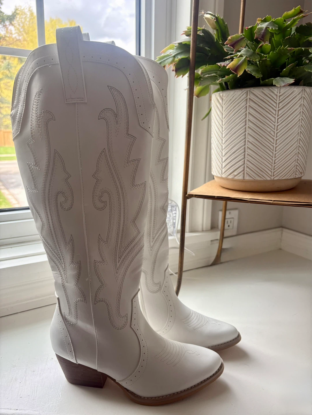 White Knee-High Cowboy Boots - Ladies Size 7 - photo 2