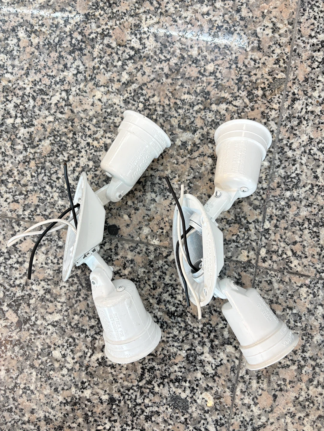 Pair of White Dual-Head Outdoor Spotlights