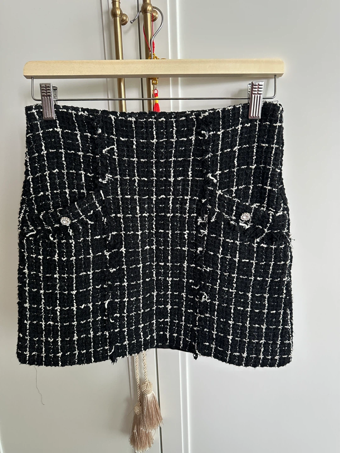 Mango Black and White Tweed Mini Skirt S