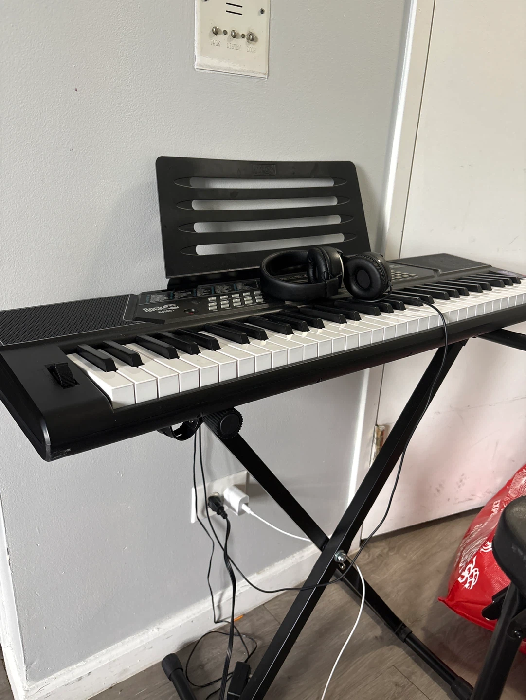 Black Electronic Keyboard with Stand and Headphones