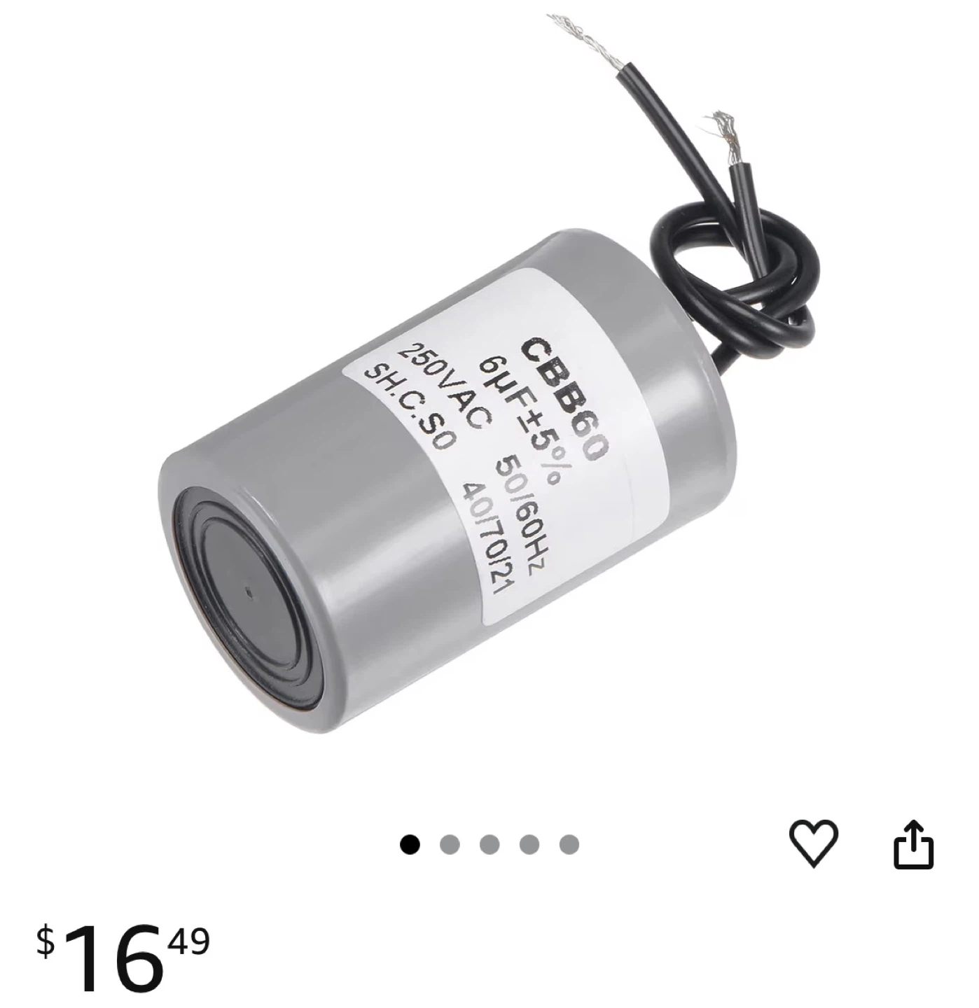 CBB60 Run Capacitor 6uF 250V AC
