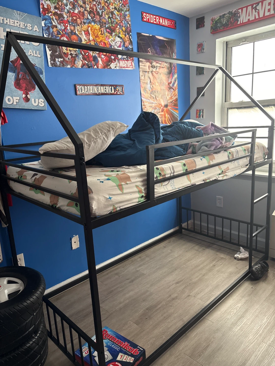 Black Metal Twin House BunkBed Frame