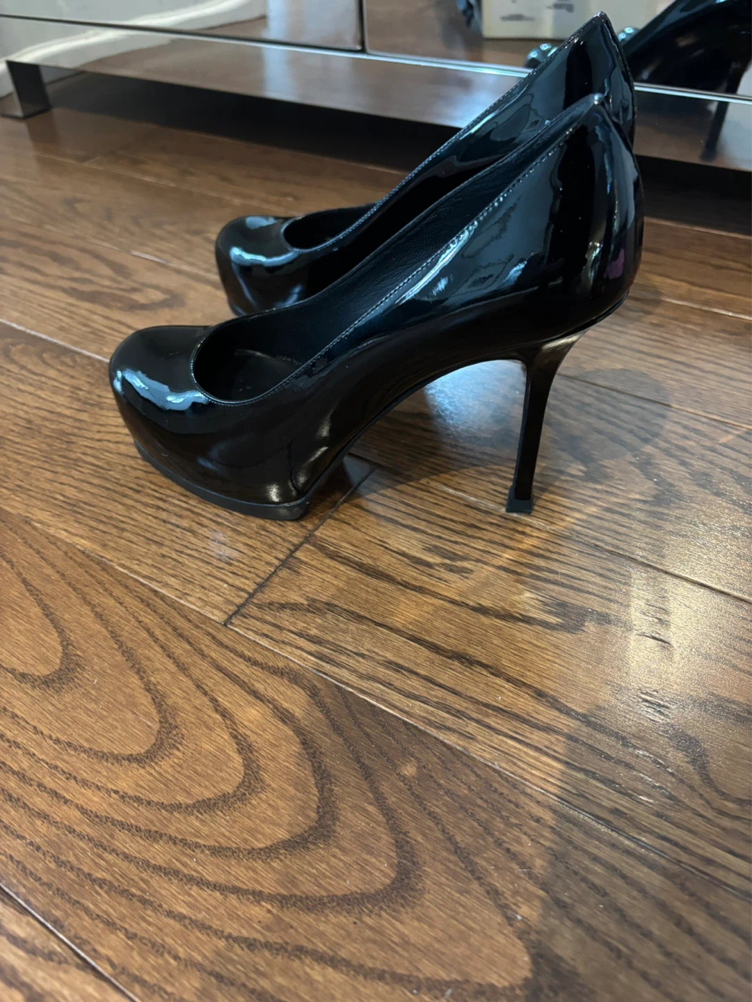 YSL Tribtoo 80 Black Patent Leather Platform Heels Size 36
