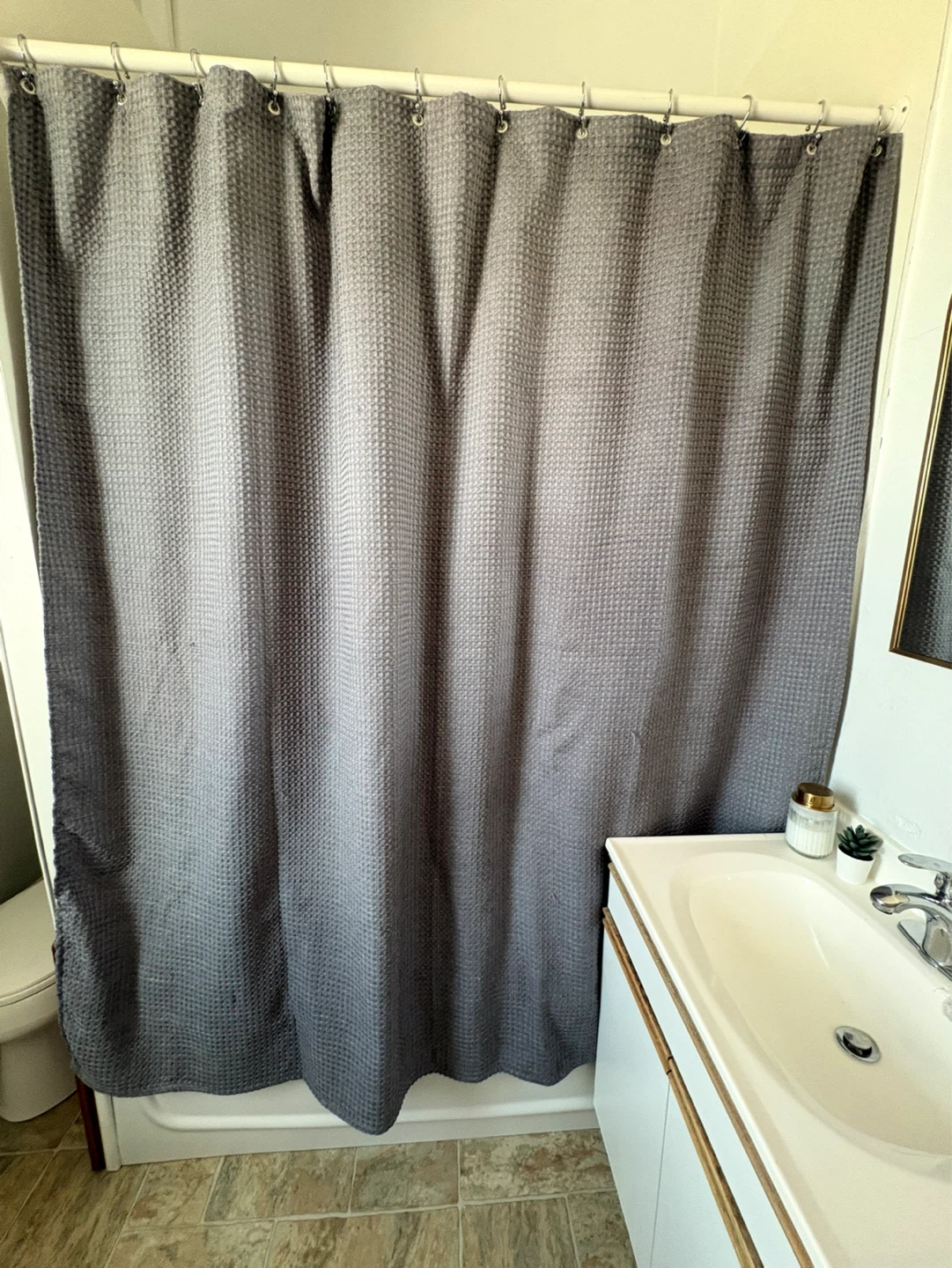 Grey Waffle Weave Shower Curtain -moving sale - photo 2