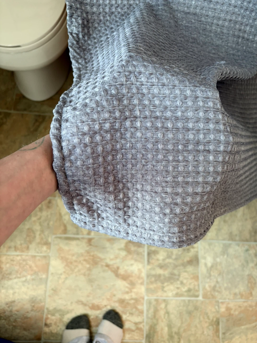 Grey Waffle Weave Shower Curtain -moving sale - photo 3