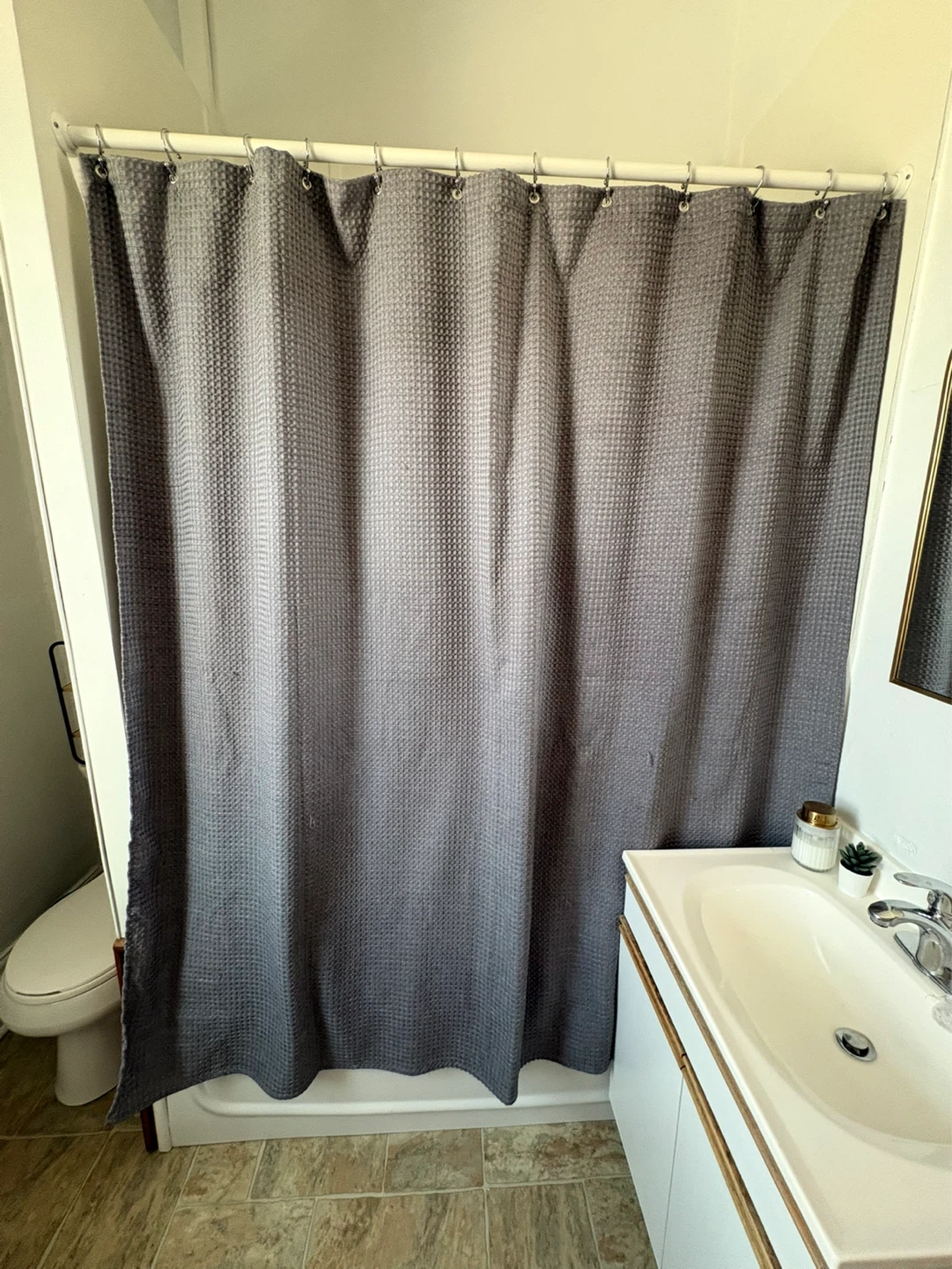 Grey Waffle Weave Shower Curtain -moving sale