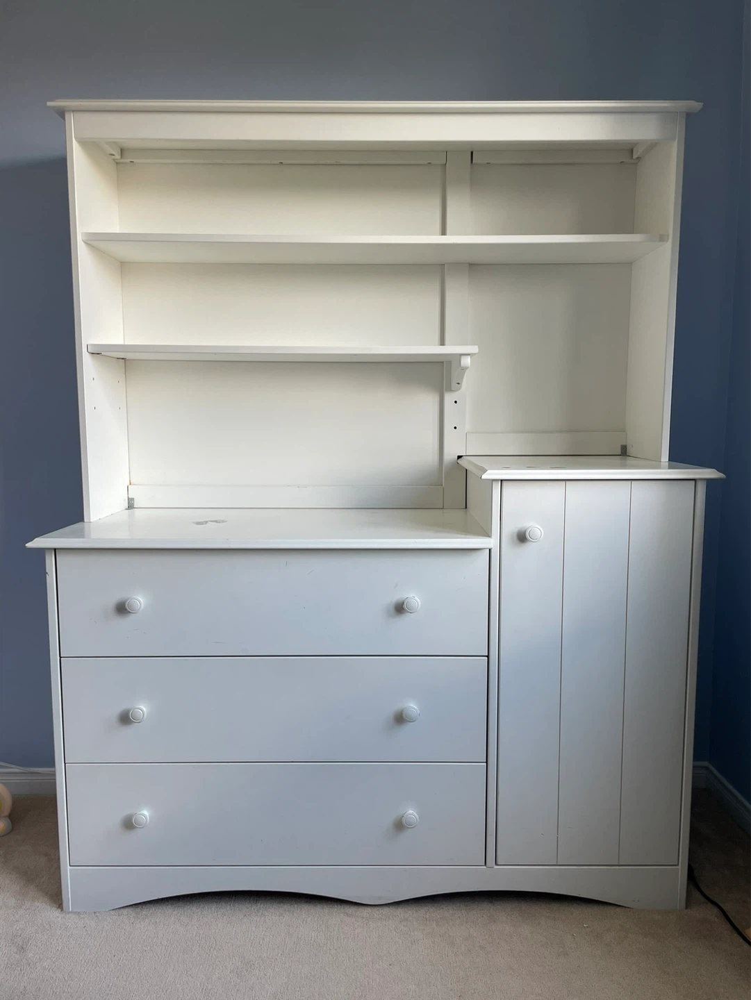 White Children's Dresser with Detachable Shelving Unit