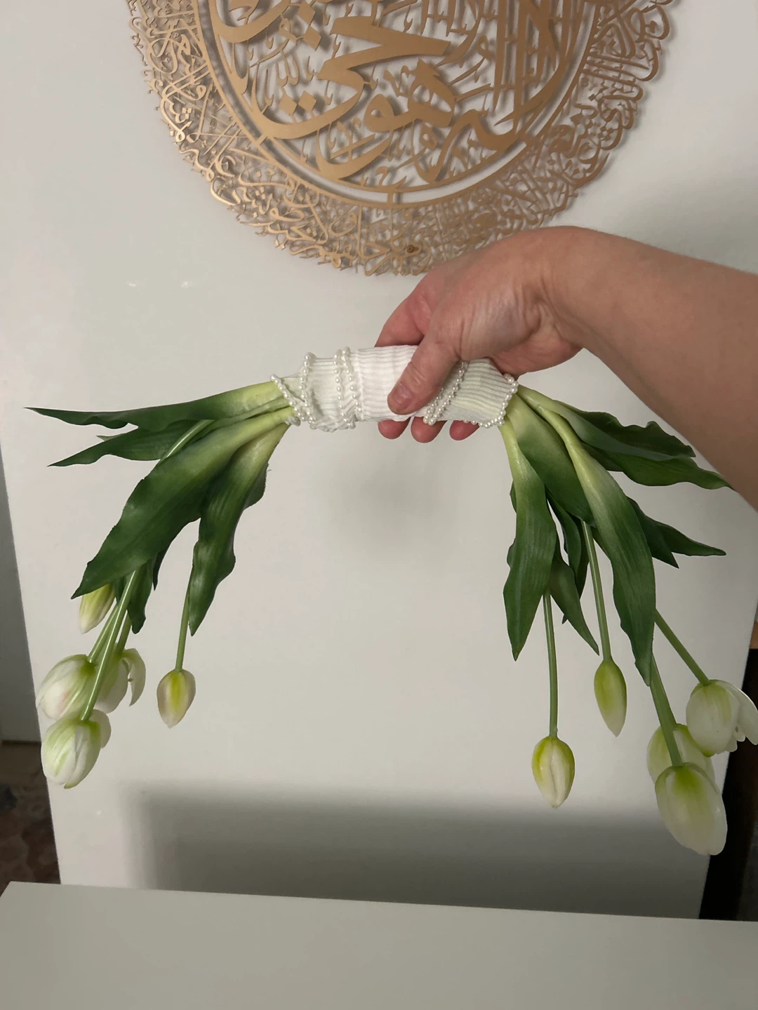 White Tulip Arrangement with Pearl Detailing