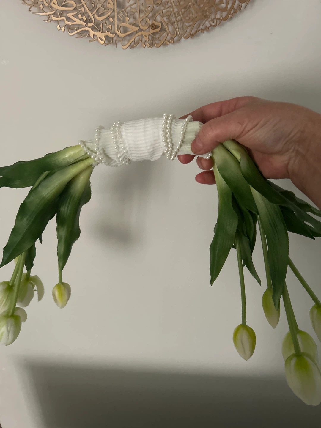 White Tulip Arrangement with Pearl Detailing - photo 2