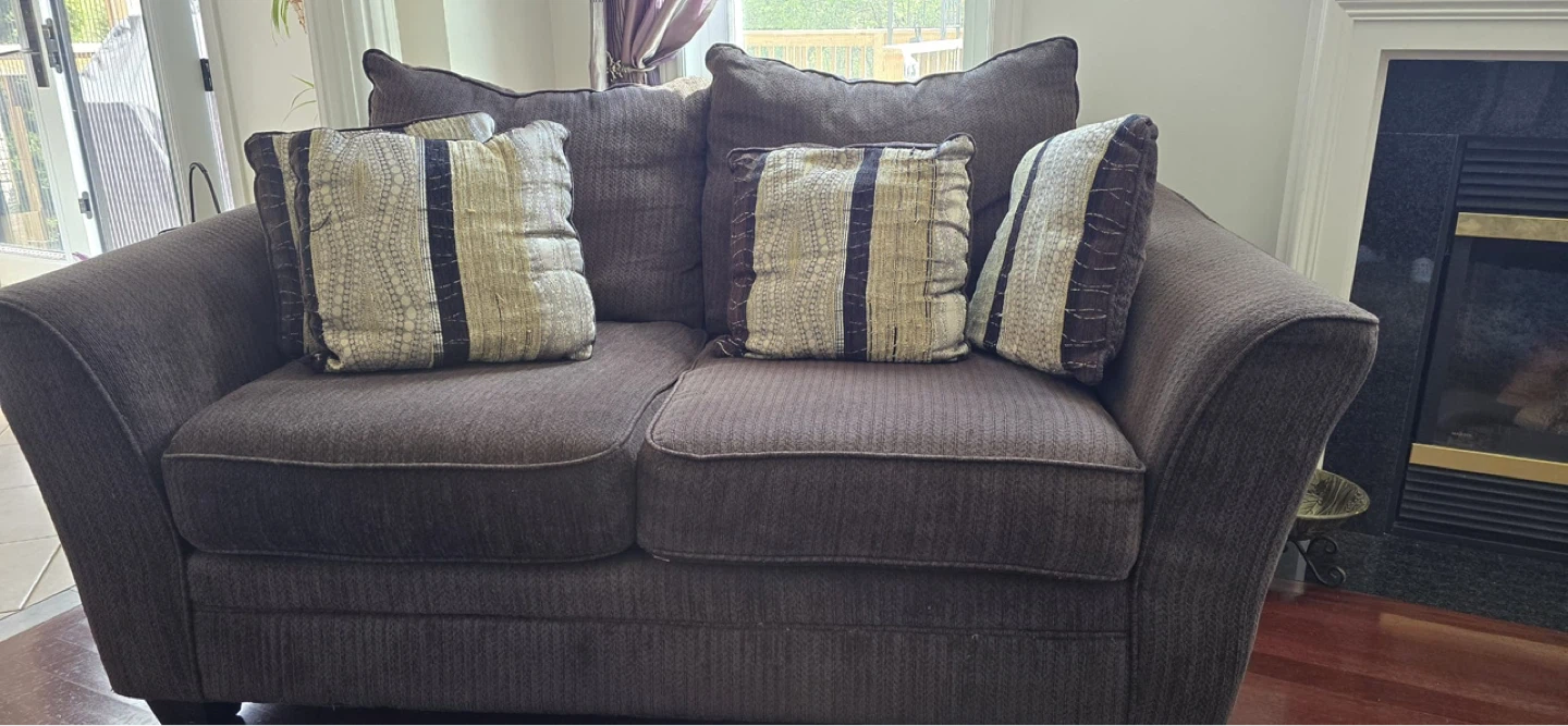 Dark Brown Loveseat and Sofa with Accent Pillows - photo 2