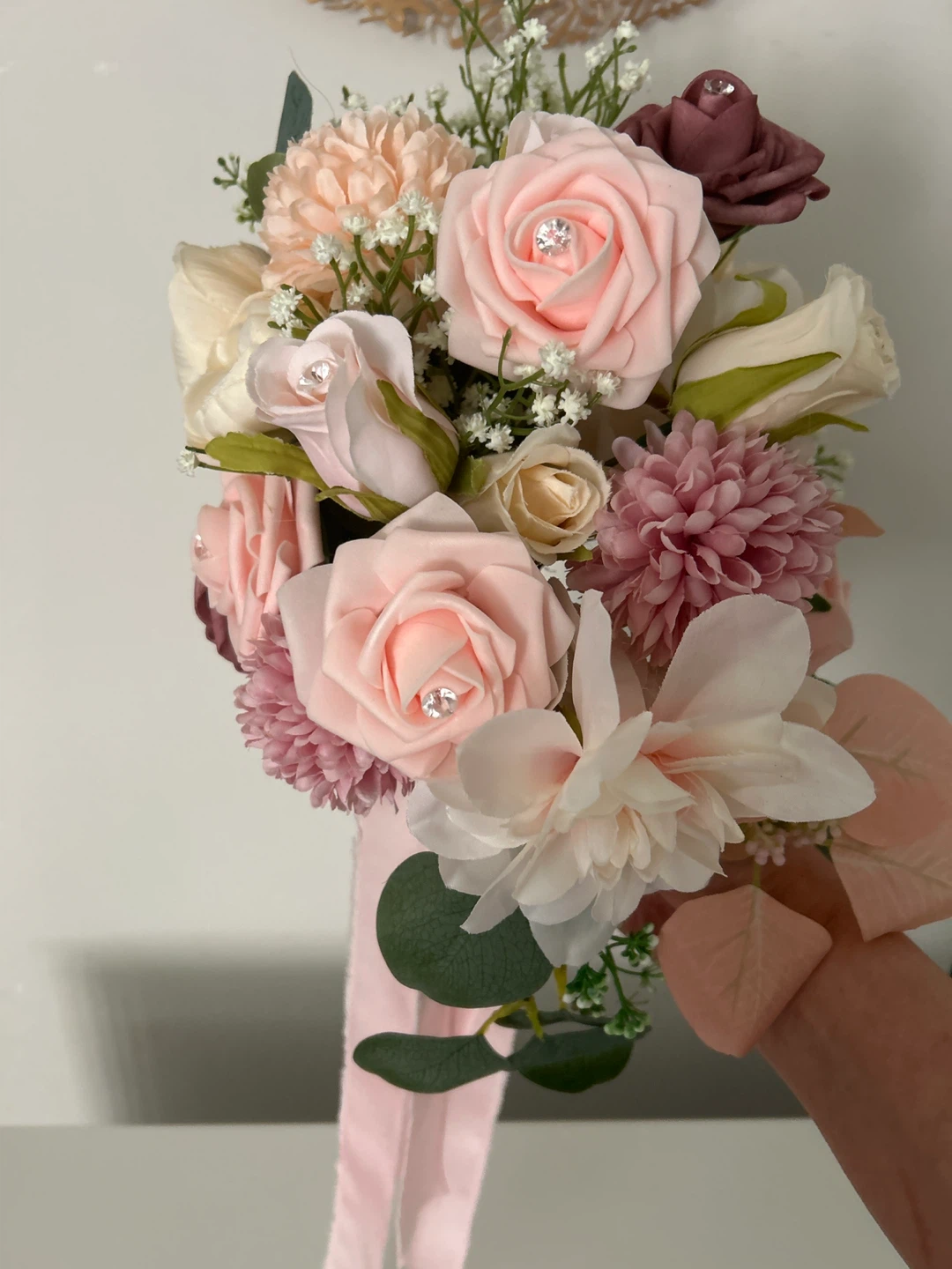 Artificial Wedding Bouquet with Pink and White Roses - photo 2
