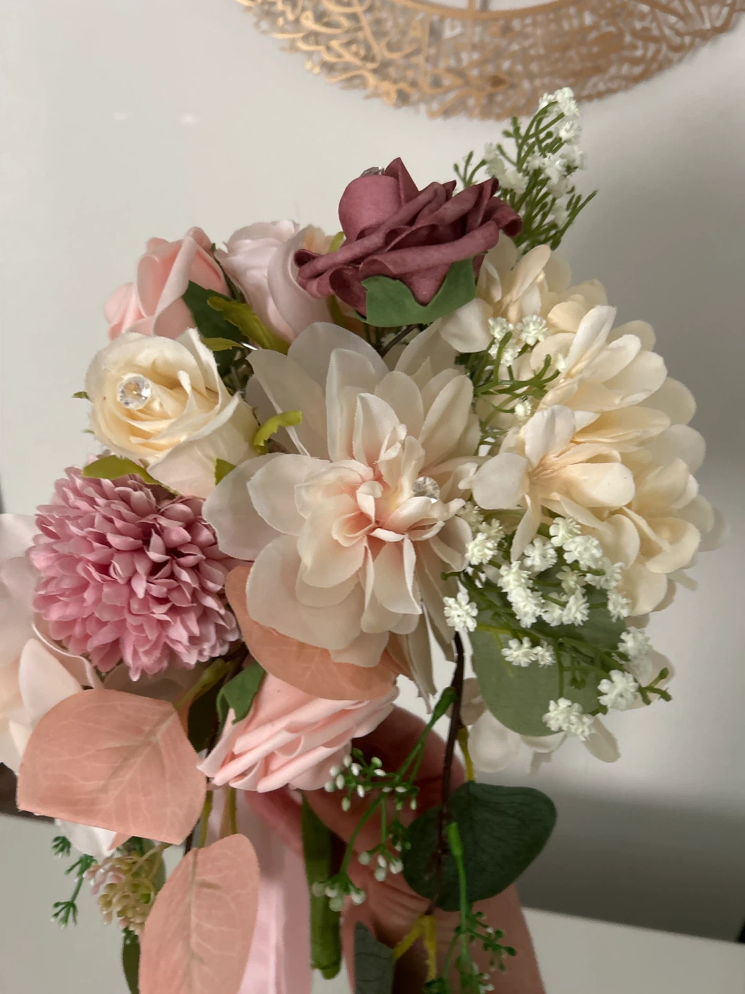 Artificial Wedding Bouquet with Pink and White Roses - photo 3