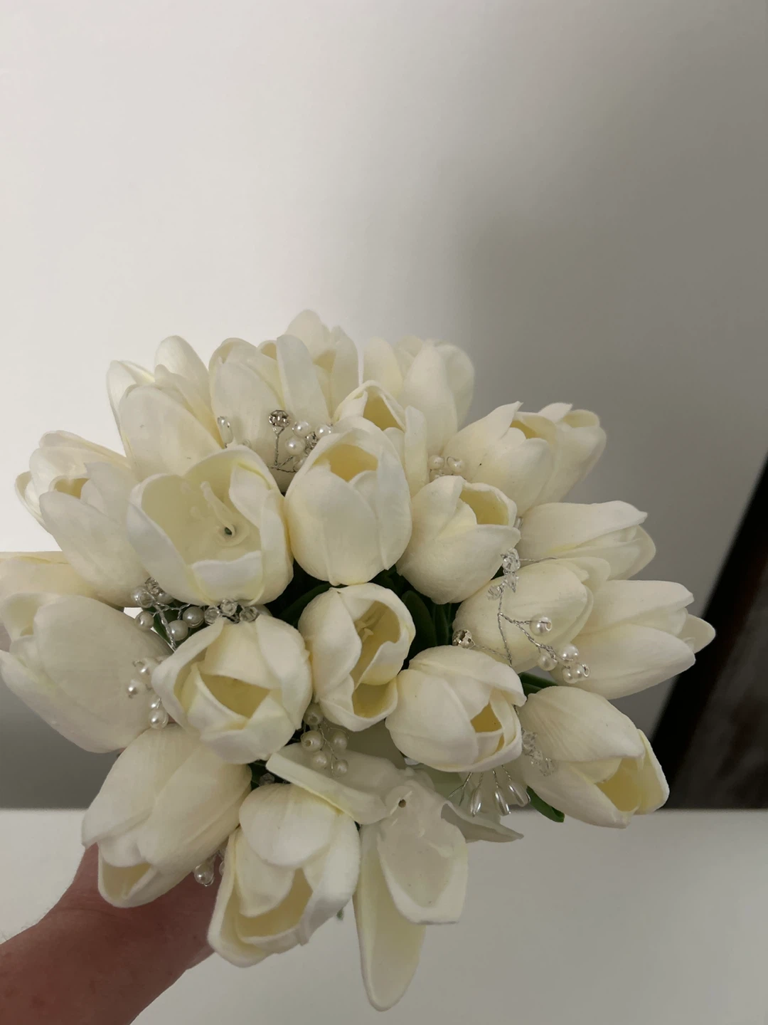 White Tulip Bridal Bouquet with Pearls - photo 2