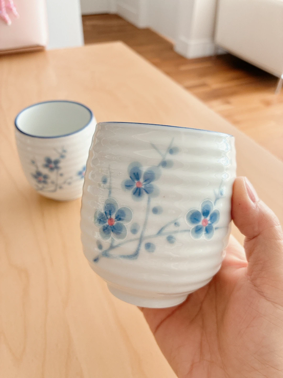 Set of 2 Ceramic Tea Cups - Blue Floral Design - photo 2