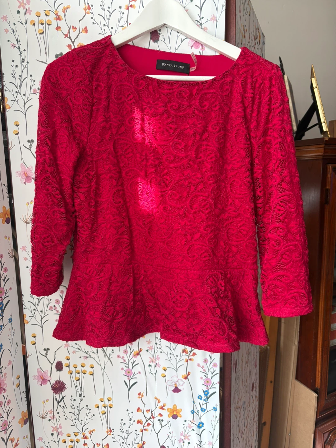 Ivanka Trump Red Lace Peplum Top Size M/M