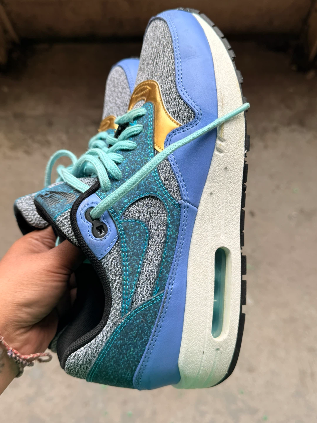 Nike Air Max 1 Sneakers Blue Gold Grey Teal - photo 2