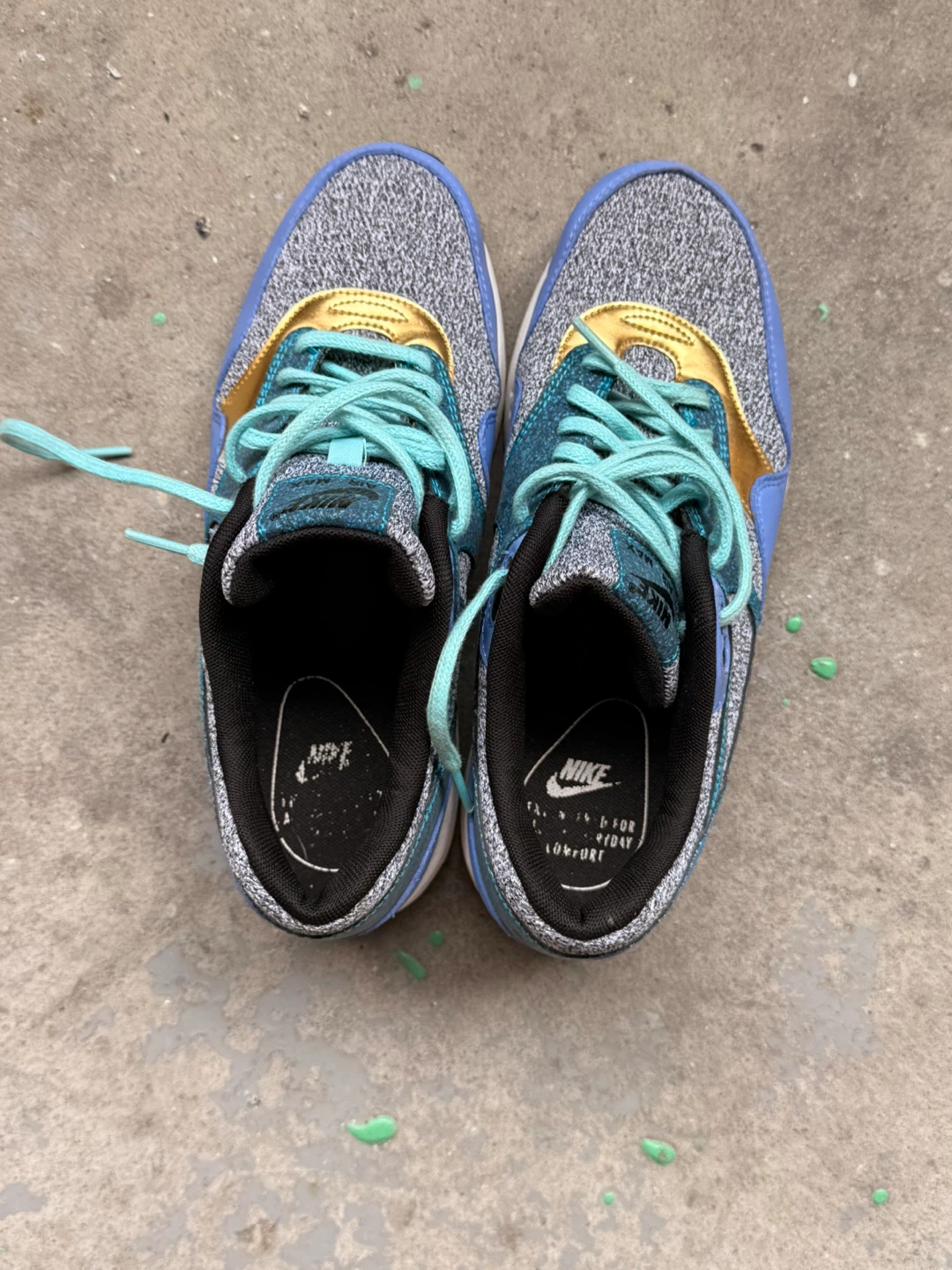 Nike Air Max 1 Sneakers Blue Gold Grey Teal - photo 3
