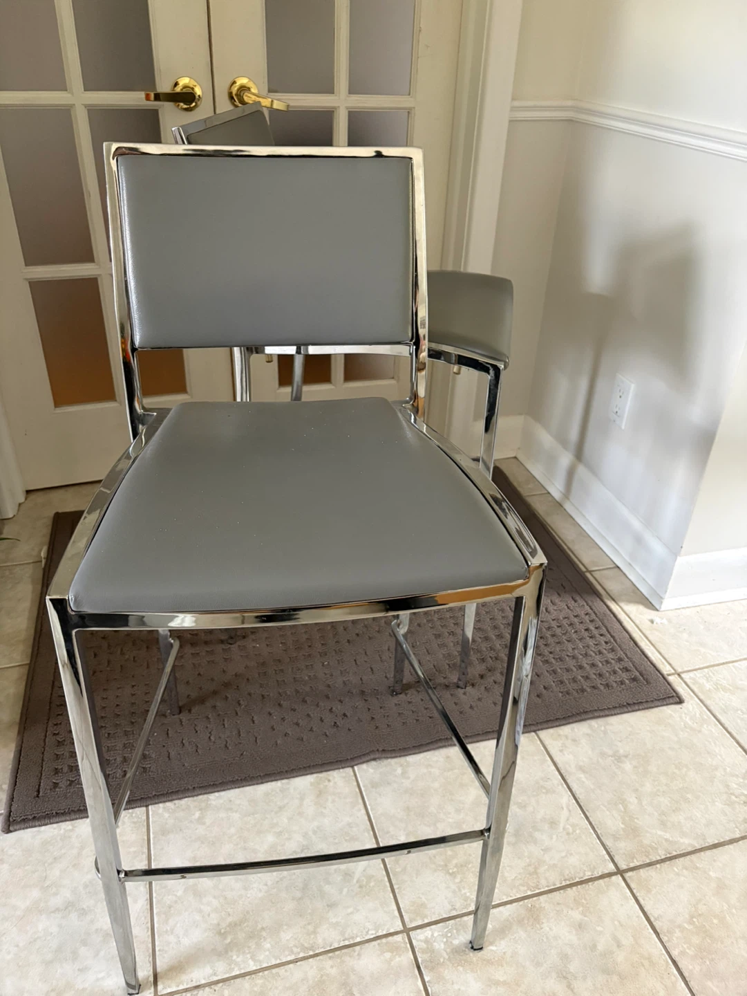 Chrome Bar Stool with Grey Seat - photo 2