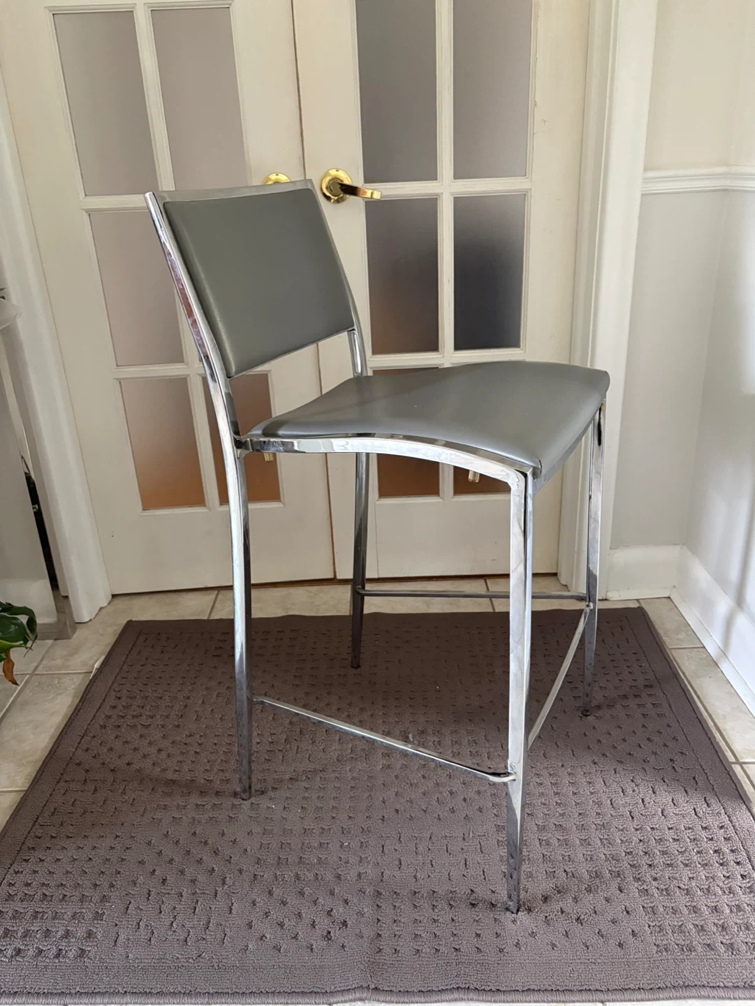 Chrome Bar Stool with Grey Seat