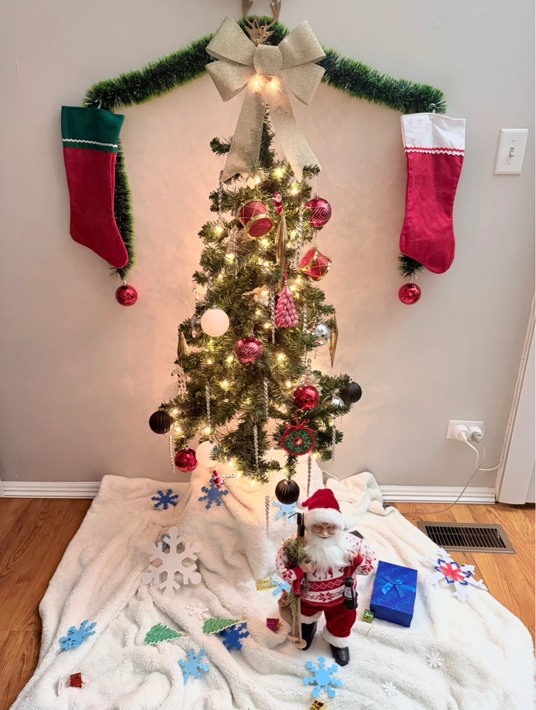 Christmas Tree with Ornaments and Santa Figure