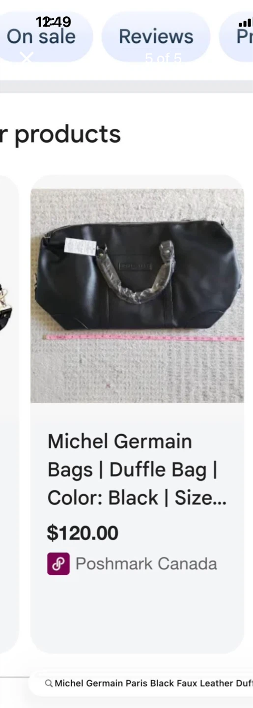 NEW Michel Germain Paris Black Faux Leather Duffle Bag - photo 5