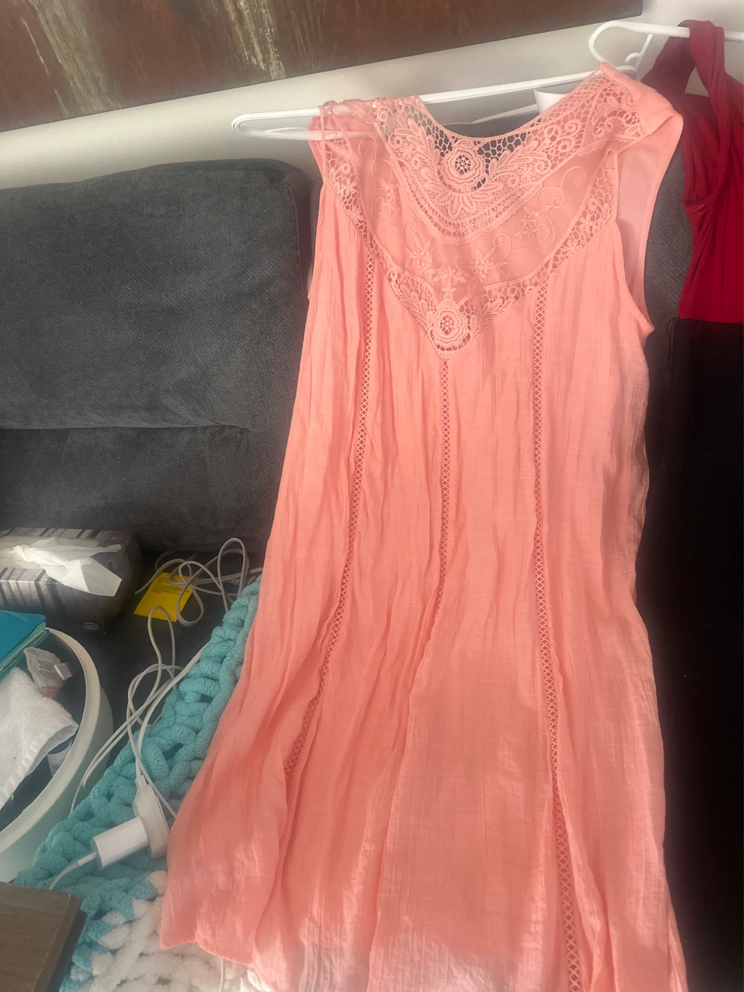 Peach Crochet Lace Trim Sleeveless Dress
