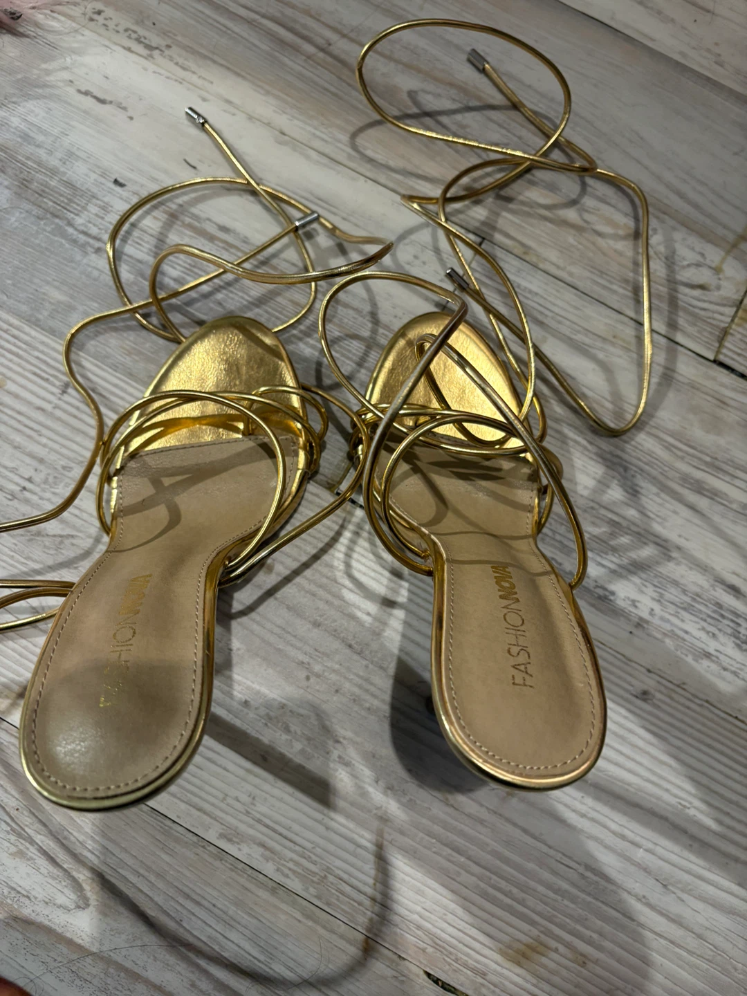 Fashion Nova Gold Strappy Stiletto Heels - photo 4