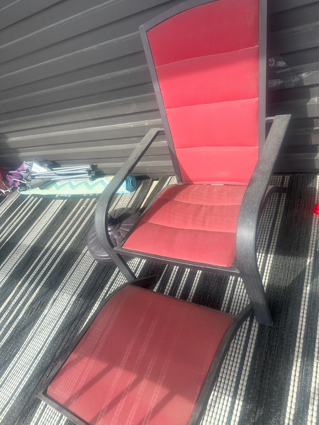 Red Outdoor Lounge Chair with Ottoman