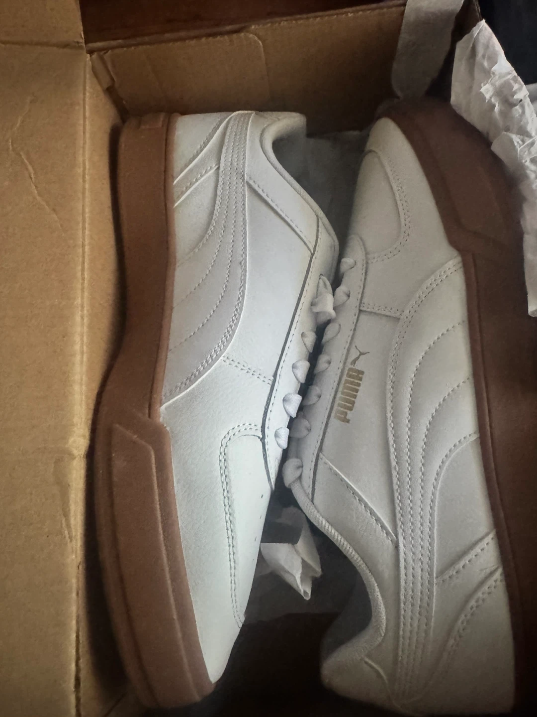 Puma Men's Caven White/Team Gold-Gum Sneakers Size 10