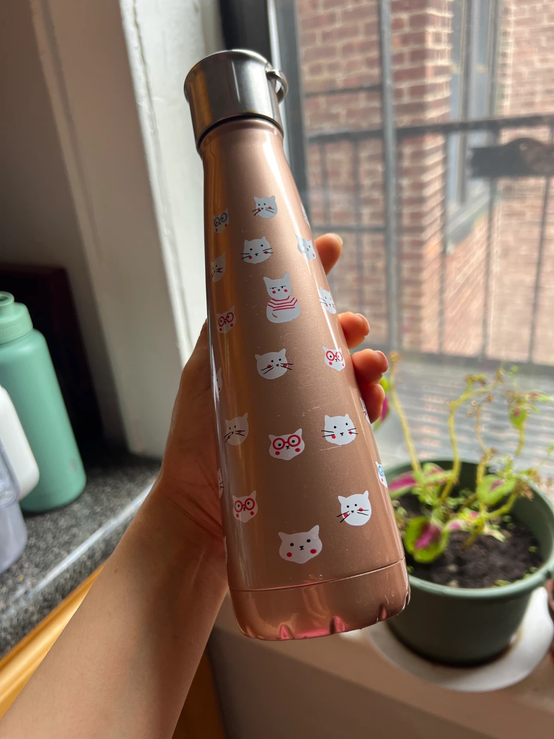 Rose Gold Cat Print Water Bottle