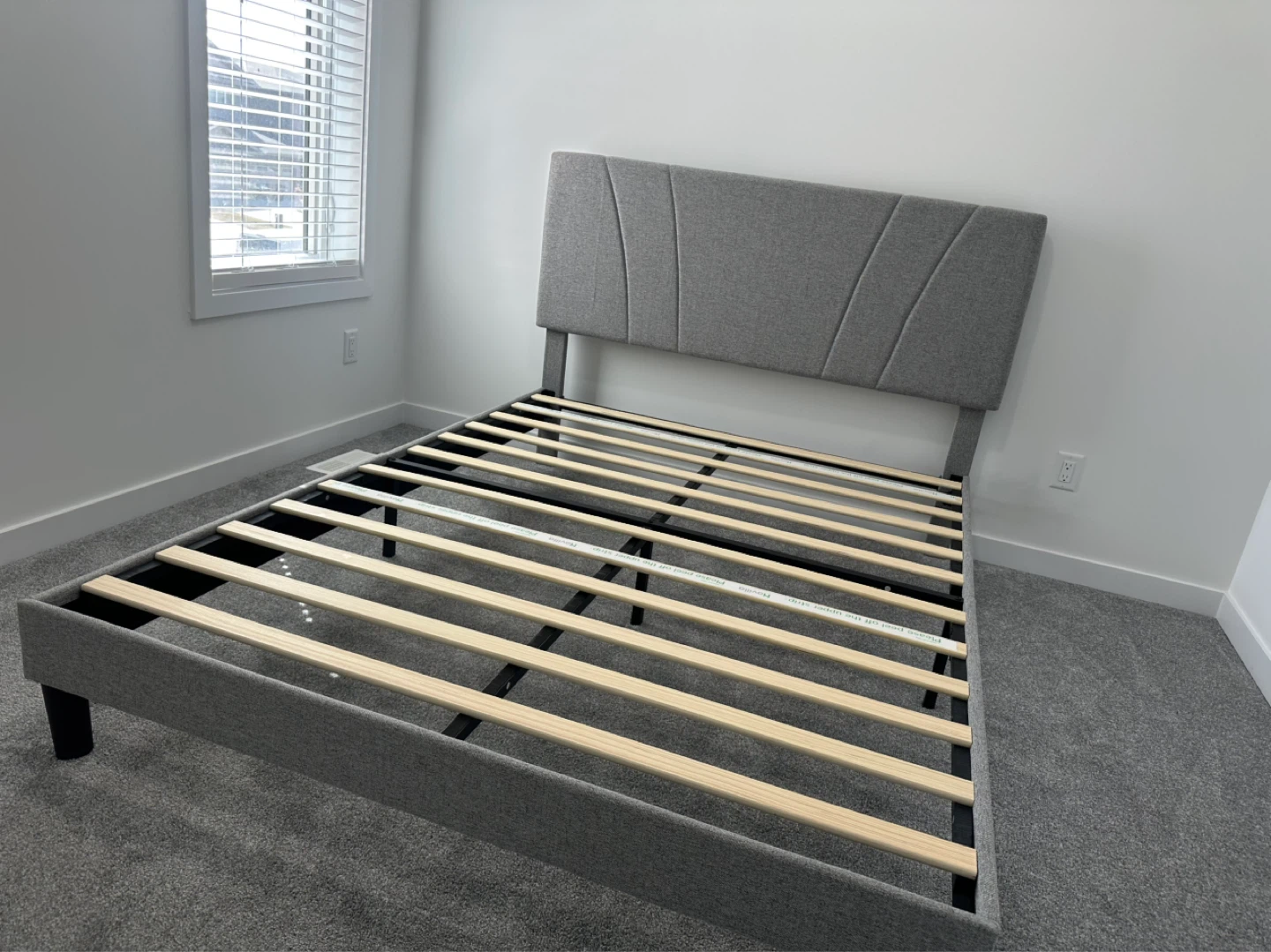 Grey Upholstered Bed Frame with Headboard - photo 4