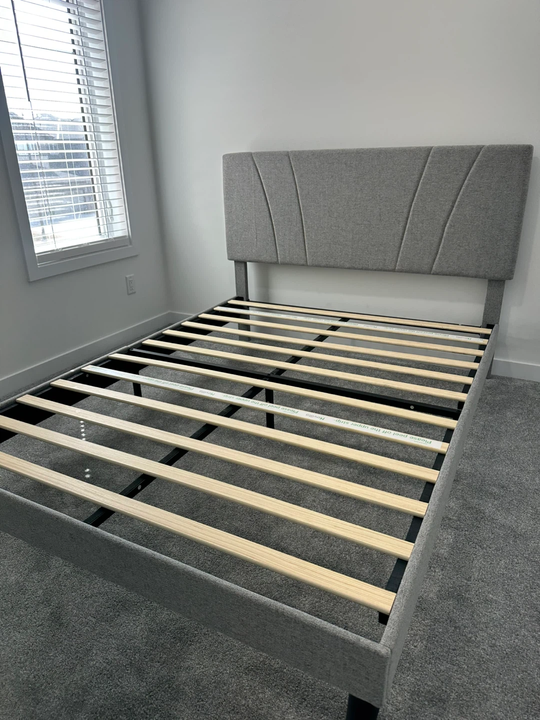 Grey Upholstered Bed Frame with Headboard - photo 5
