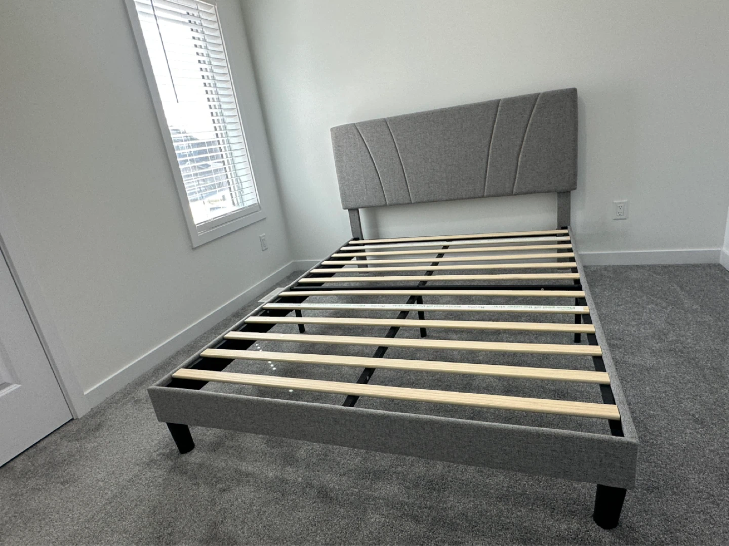 Grey Upholstered Bed Frame with Headboard - photo 3