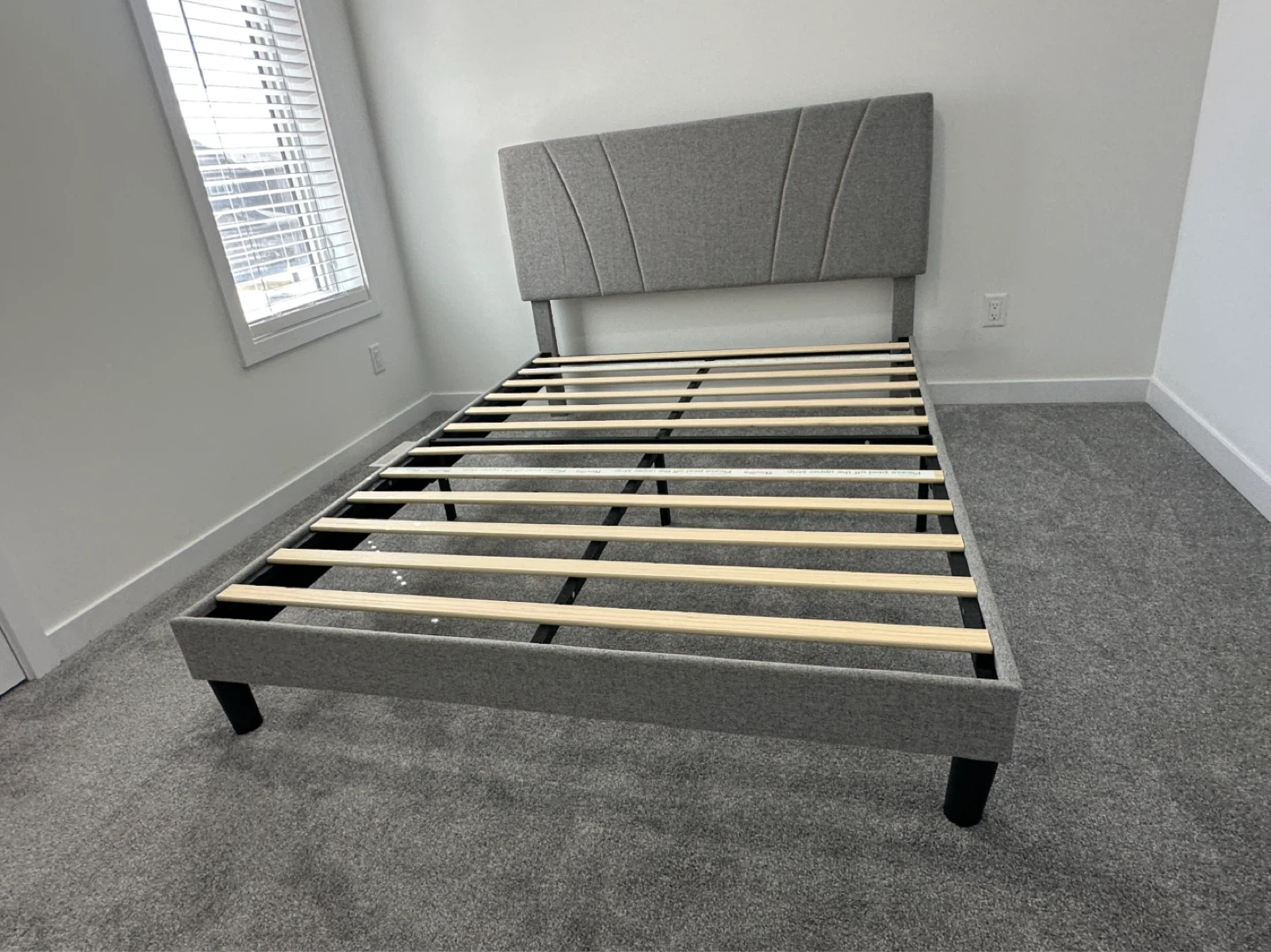 Grey Upholstered Bed Frame with Headboard - photo 2