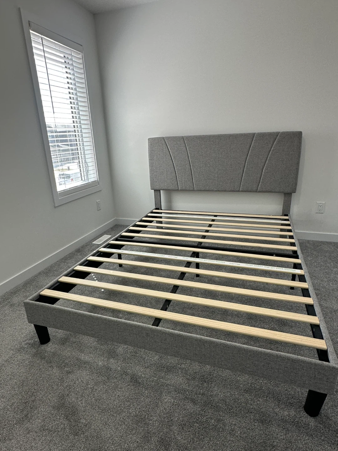 Grey Upholstered Bed Frame with Headboard