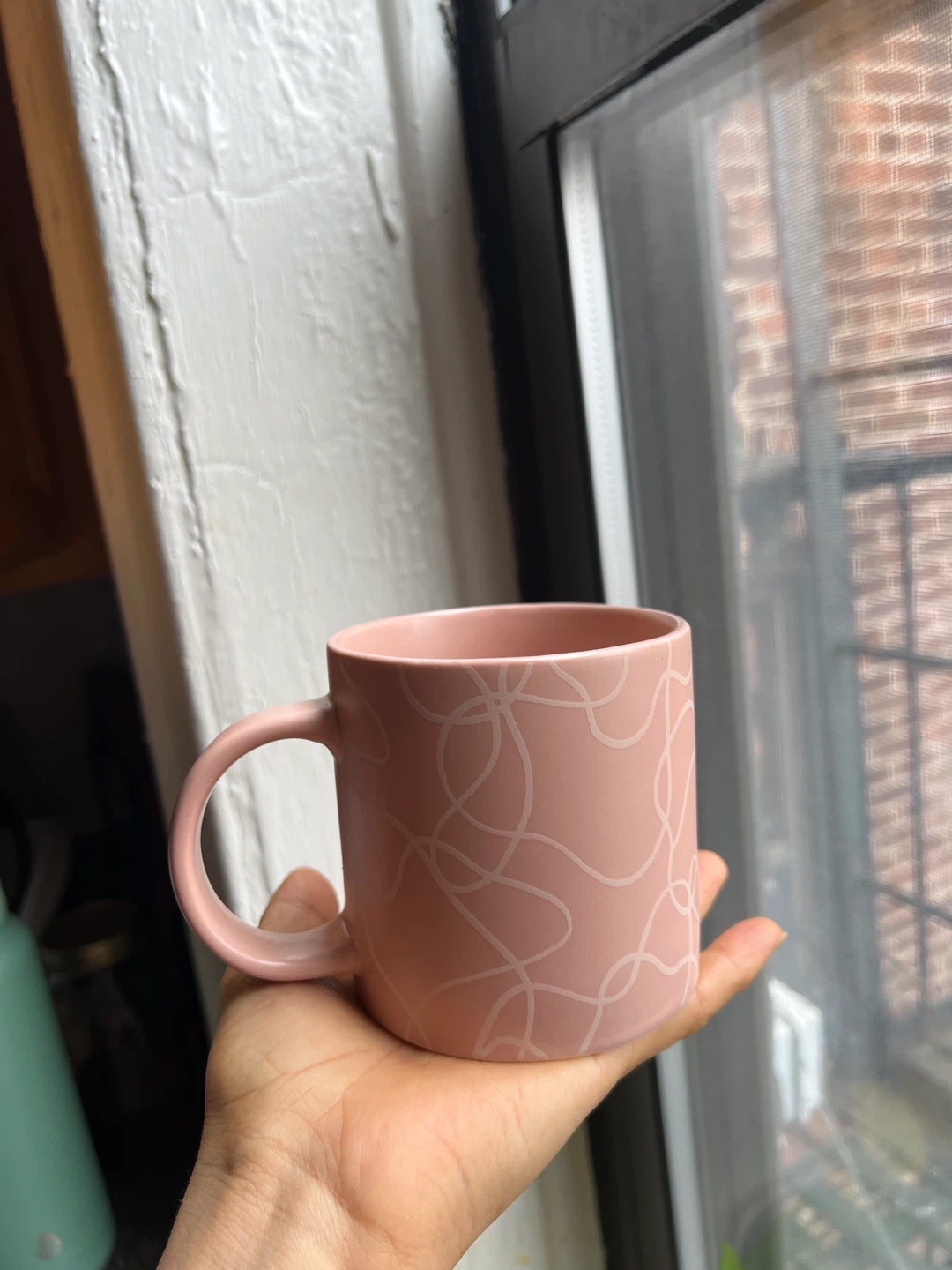 Pink Ceramic Mug with Abstract Line Design
