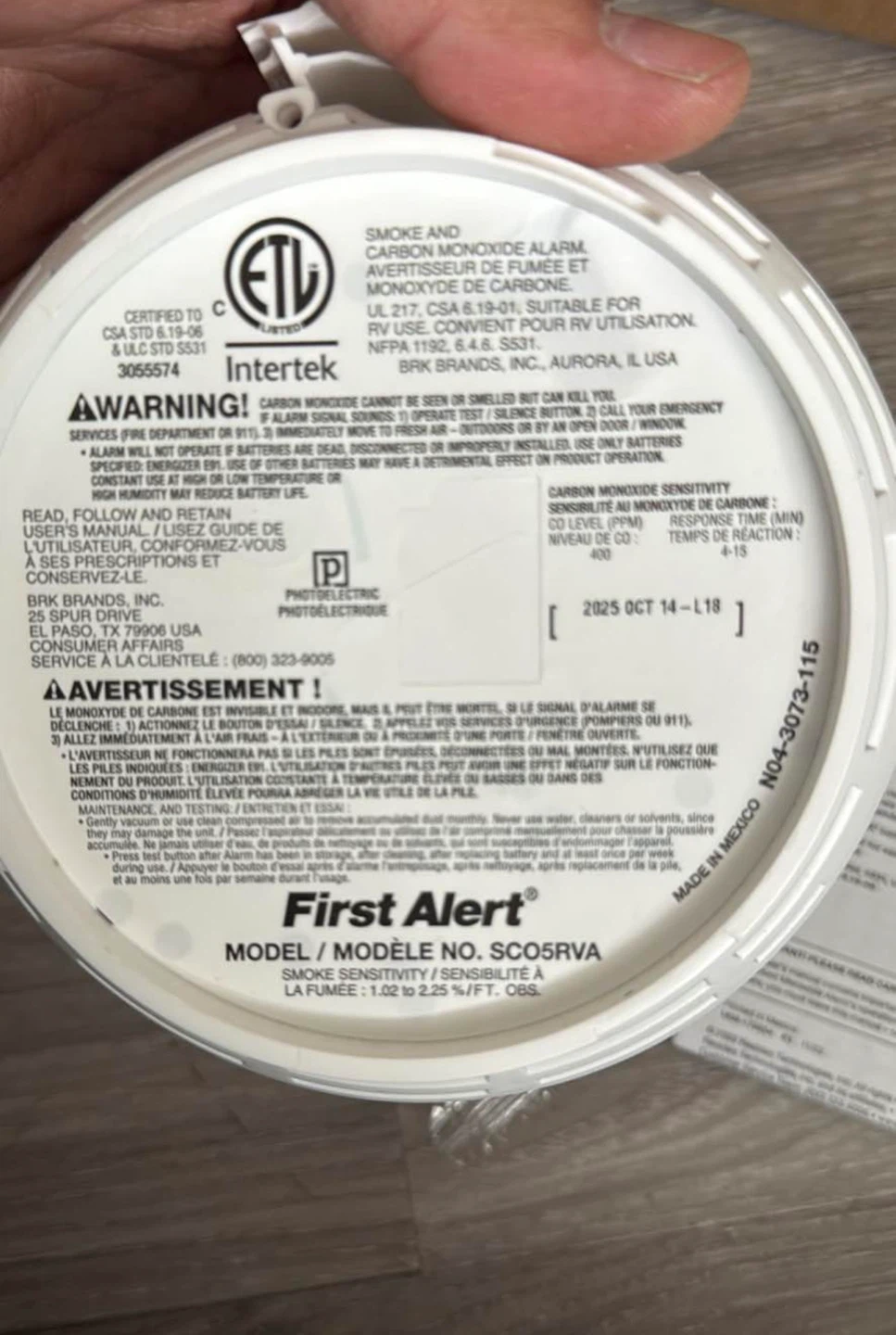 First Alert Smoke & Carbon Monoxide Alarm SC05RVA - photo 3
